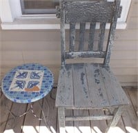 WOODEN CHAIR & TILE TABLE