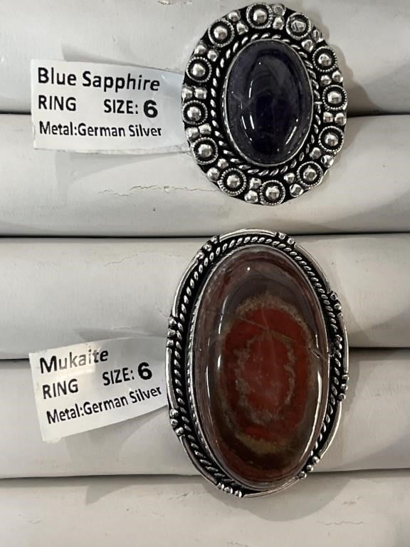 Size 6 ~ Mukaite & Blue Sapphire Rings, Metal