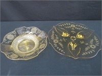 2 ETCHED GLASS SERVING TRAYS