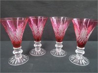 4 CRANBERRY GLASS GOBLETS 7"