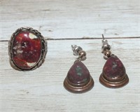 STERLING & AGATE EARRINGS AND RING