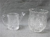 Vintage Cut Glass Or Crystal Pitcher & Vase
