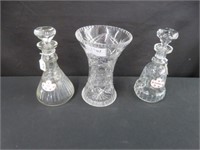 2 CRYSTAL DECANTERS W/ TAGS & 1 CRYSTAL VASE