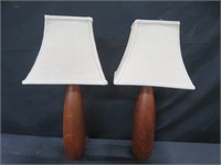 PAIR TEAK TABLE LAMPS W/ SHADES