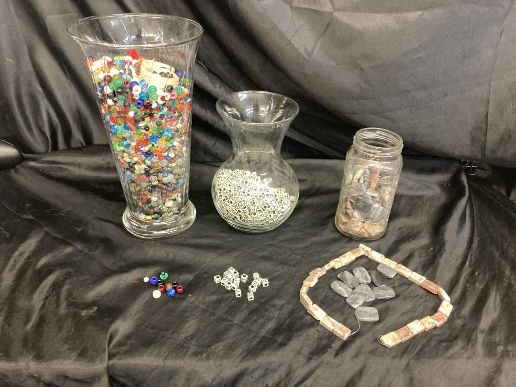 VASES FILLED WITH BEADS ETC / JEWELRY CRAFT
