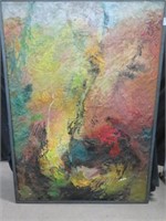 FRAMED OIL ABSTRACT SIGNED