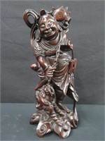 ORIENTAL CARVED WOODEN FIGURE (15" HEIGHT)