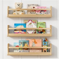 Harwaya Natural Wood Wall Bookshelf for Kids Bedr