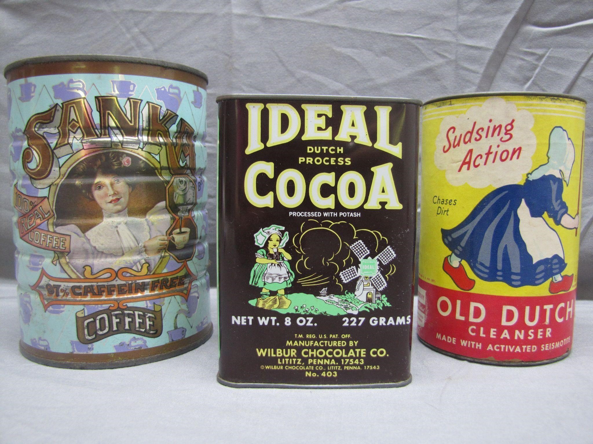 3 Vintage Tin Cans (Cocoa, Coffee, & Cleaner)