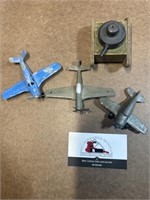 Antique metal toy plane, tootsie toy plane, wood