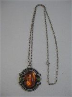 Sterling Silver & Amber Necklace - Hallmarked
