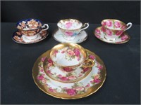4 ASSORTED BONE CHIAN CUPS W/ SAUCERS, SIDE PLATE