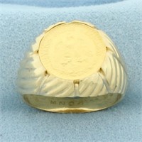 Mens 1945 Mexican Dos Pesos Gold Coin Ring in 14k