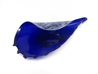 DECORATIVE BLUE GLASS CONCH SHELL BOWL UNMARKED