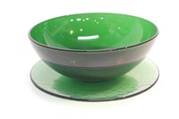 LARGE FOREST GREEN BOWL & GREEN PLATE/STAND
