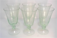 6 GREEN TINTED BLOWN GLASS WINE GOBLETS