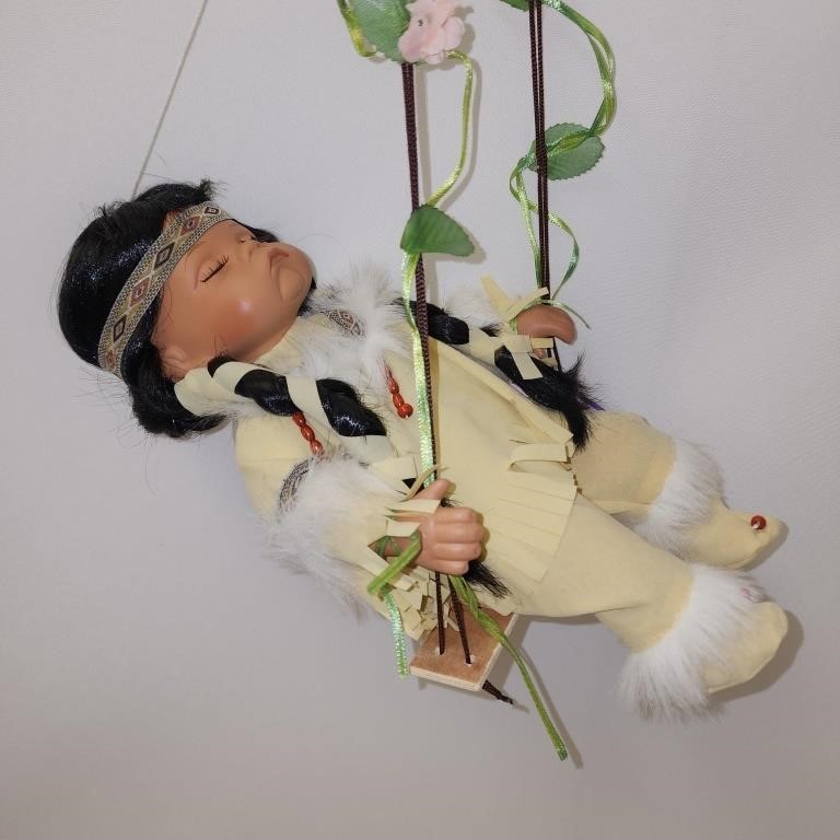 Porcelain Indian Doll on Swing