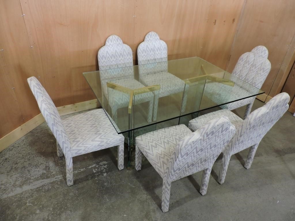 70's GLASS DINING TABLE DOUBLE PEDESTAL GLASS