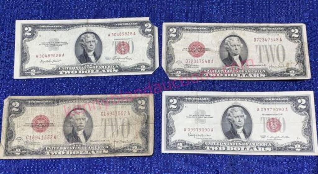 (4) $2 Bills (red ink) (2)1928, 1953, 1963