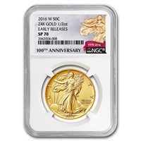 2016w 1/2oz Gold Walking Liberty Half Dollar Sp70