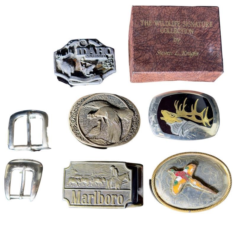 Belt Buckles (8) including German silver, solid
