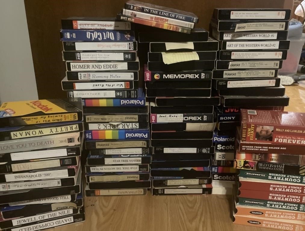 Lot of VHS tapes and DVDs