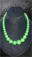 Jade-like Vintage Beaded Necklace, 14kt Gold Clasp