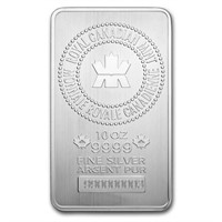 10 Oz .9999 Silver Bar - Royal Canadian Mint