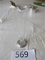 Bud Vase Etched Glass Sterling Base 7"