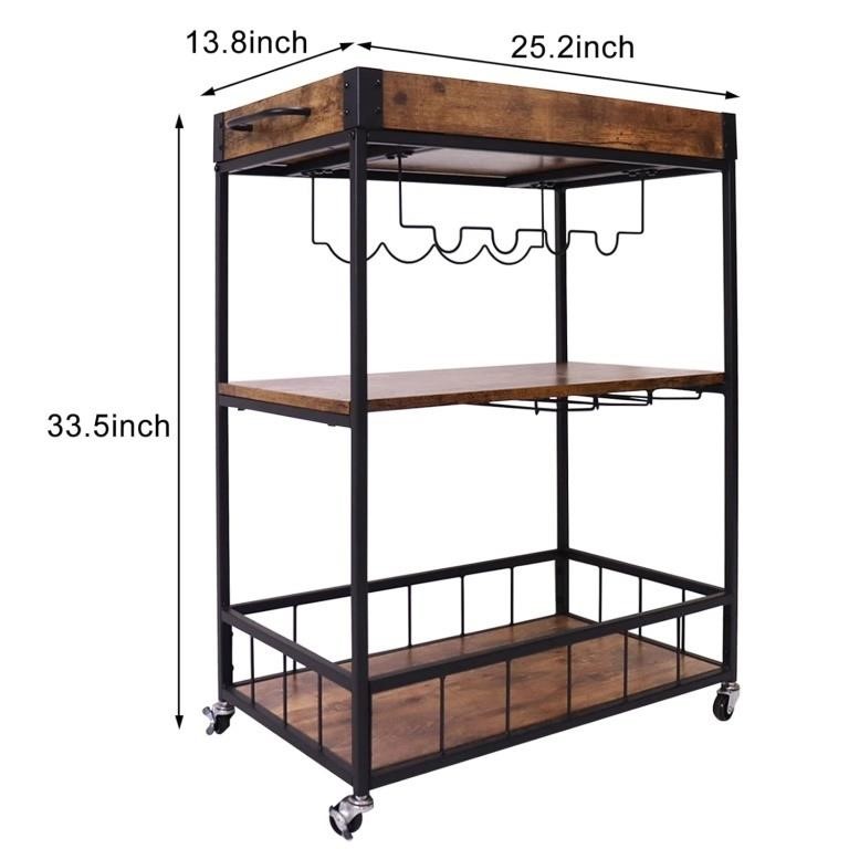 aboxoo Serving Bar Wine Cart 3 Tier Home Rolling