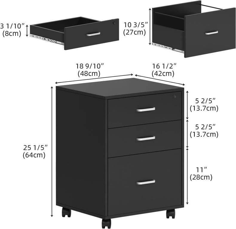 soges 3 Drawer Lockable Vertical File Cabinet