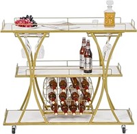 Bar Serving Cart With Glass Holder And Wine Rack,