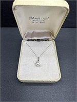 Vintage 14K White Gold, Diamonds, & Pearl Necklace