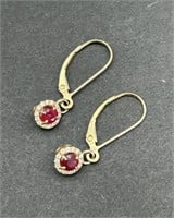 14K Gold Ruby & Diamond Dangle Earrings