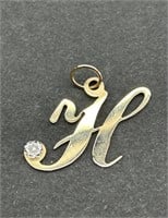 14K Gold & Diamond "H" Pendant