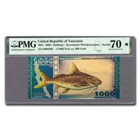 2021 Tanzania Gold Foil Note Catfish Ms-70* Pmg