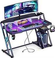 Motpk Gaming Desk With Power Outlet & Led Lights,