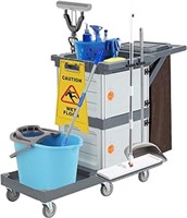 Commercial Janitorial Cart With 2 Cabinet - Black