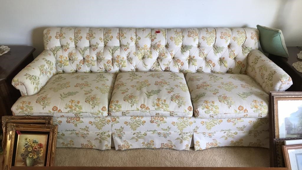 FLORAL UPHOLSTERED SOFA, 76" ACROSS