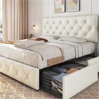 Yaheetech King Upholstered Bed Frame with 4 Drawer