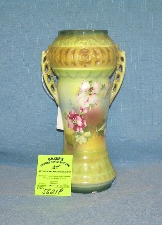 Antique Austrian hand painted floral decorated vas