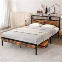 Costway Queen Bed Frame  Rustic Brown