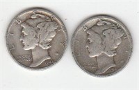2 Mercury Dimes, 90% Silver US coins
