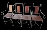 Set of Four Wrought Metal and Leather Chairs.