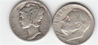 2 90% Silver Dimes,  US coins