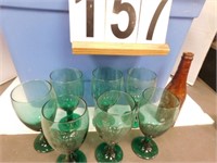 Blue Tote With Bottles ~ Emerald Green Stemware
