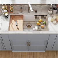 33 White Granite Composite Kitchen Sink, Hugsleek