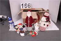Box of Christmas Decor Includes Santa & Snowman