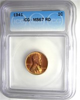 1941 Cent ICG MS67 RD LISTS $200