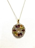 Sterling Silver 4 Ct Multi Gemstone Necklace